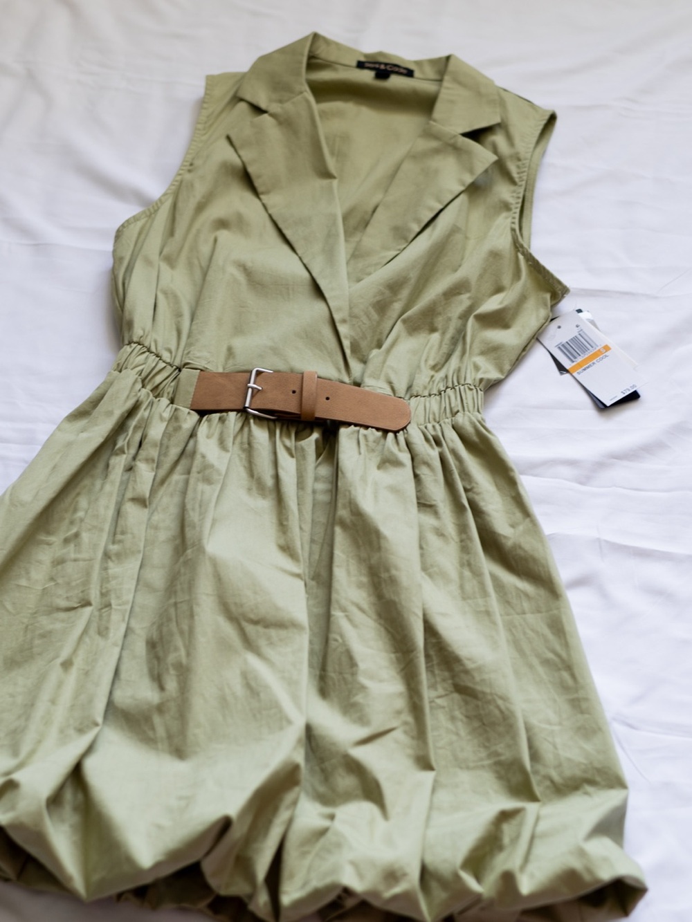 Sleeveless Olive Green Belted V-Neck Mini Dress by Zara
